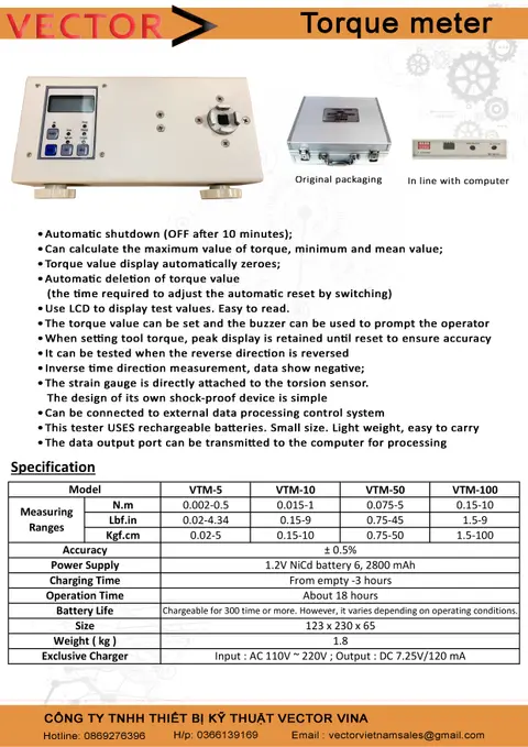 Máy đo lực siết Vector VTM Series độ chính xác cao