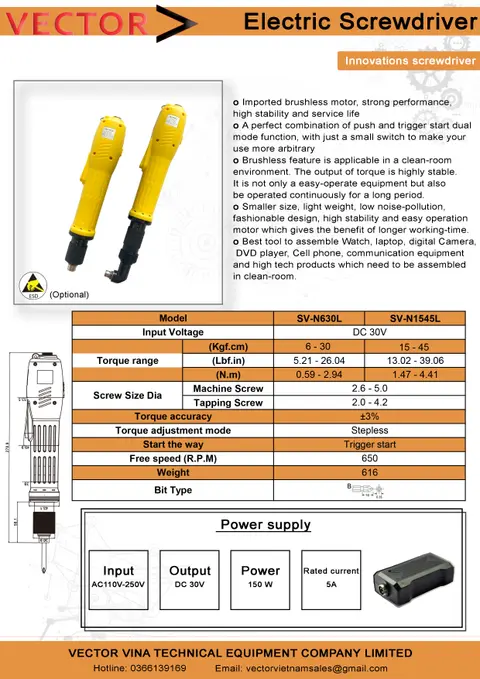 Catalogue thông số kỹ thuật VECTOR SV-N630L