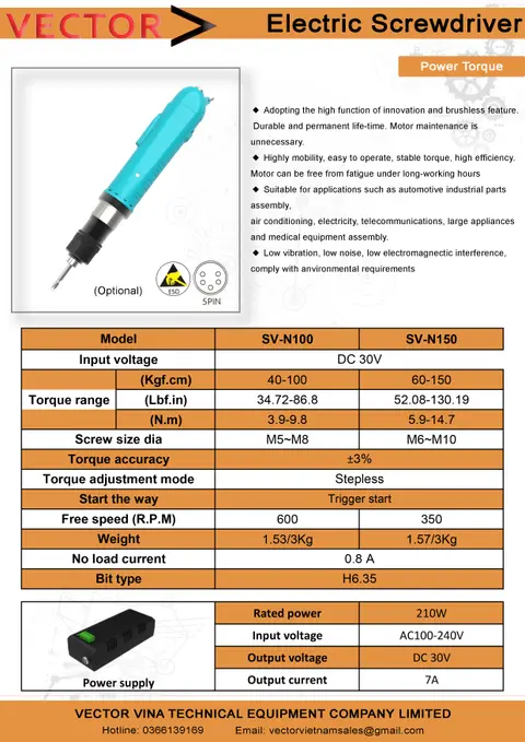 Catalogue thông số máy vặn vít VECTOR SV-N110