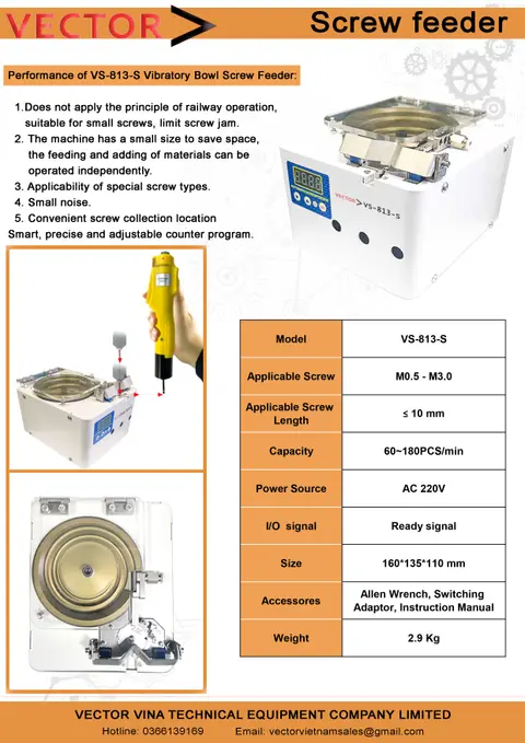 Thông số kỹ thuật máy cấp vít VS-813-S