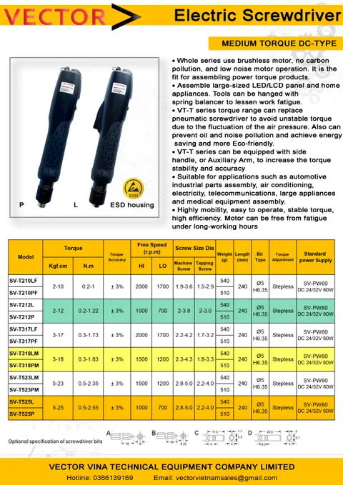 Catalogue thông số kỹ thuật VECTOR SV-T317LF