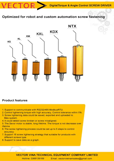 Các dòng tô vít servo VECTOR cho tự động hóa