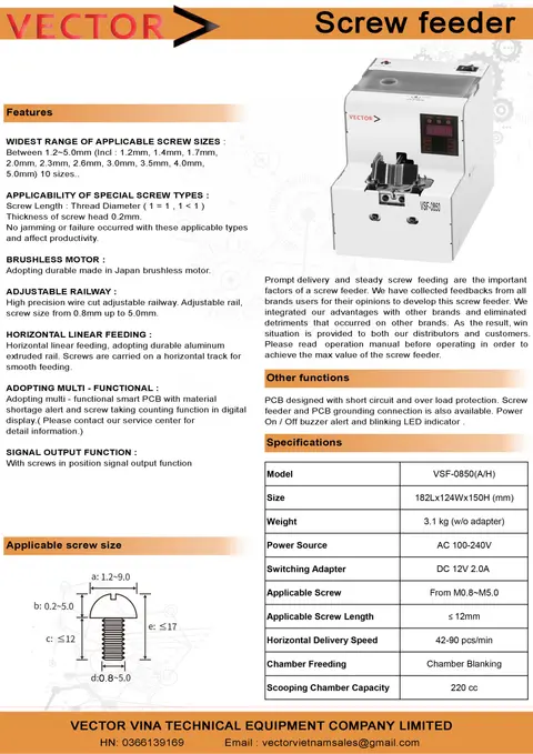 Catalogue Máy Cấp Vít Tự Động VECTOR VSF-0850