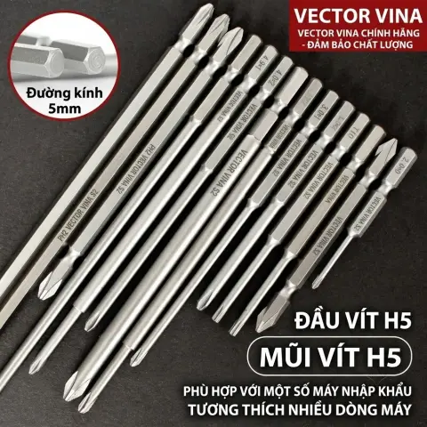 Đầu vít H5 chuôi lục giác 5mm thép S2 chính hãng Vector Vina