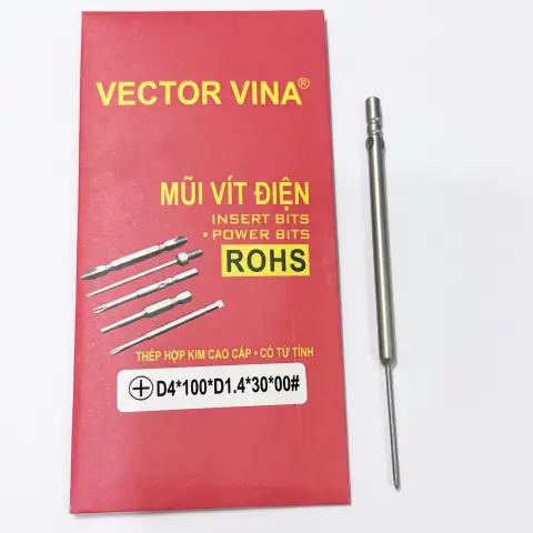Mũi vít điện chữ thập chuôi tròn D4 VECTOR VINA – D4*100*D1.4*30*00#