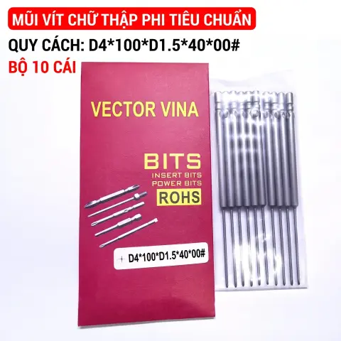 Mũi vít điện chữ thập chuôi tròn D4 VECTOR VINA – D4*100*D1.5*40*00#