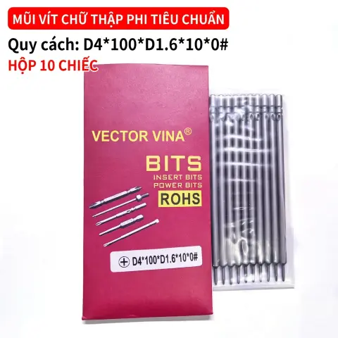 Mũi vít điện chữ thập chuôi tròn D4 VECTOR VINA – D4*100*D1.6*10*0#