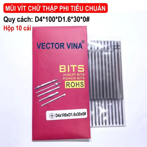 Mũi vít điện chữ thập chuôi tròn D4 VECTOR VINA – D4*100*D1.6*30*0#