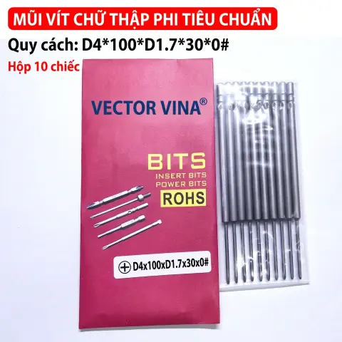 Mũi vít điện chữ thập chuôi tròn D4 VECTOR VINA – D4*100*D1.7*30*0#