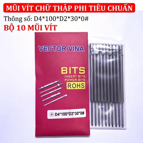 Mũi vít điện chữ thập chuôi tròn D4 VECTOR VINA – D4*100*D2*30*0#