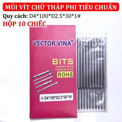 Mũi vít điện chữ thập chuôi tròn D4 VECTOR VINA – D4*100*D2.5*30*1#