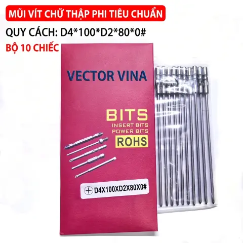 Mũi vít điện chữ thập chuôi tròn D4 VECTOR VINA – D4*100*D2*80*0#
