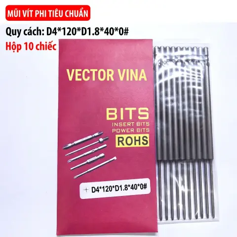 Mũi vít điện chữ thập chuôi tròn D4 VECTOR VINA – D4*120*D1.8*40*0#