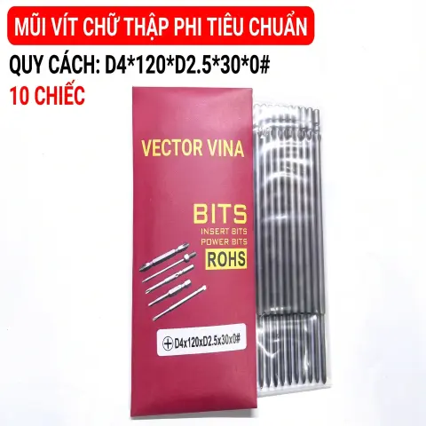 Mũi vít điện chữ thập chuôi tròn D4 VECTOR VINA – D4*120*D2.5*30*0#