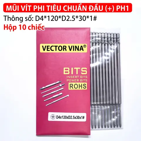 Mũi vít điện chữ thập chuôi tròn D4 VECTOR VINA – D4*120*D2.5*30*1#