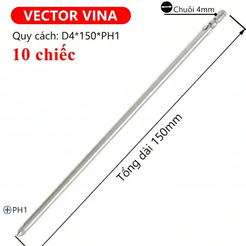 Mũi vít điện chữ thập chuôi tròn D4 VECTOR VINA – D4*150*PH1
