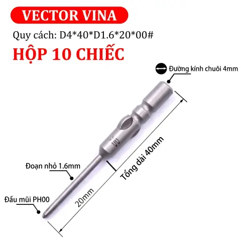 Mũi vít điện chữ thập chuôi tròn D4 VECTOR VINA – D4*40*D1.6*20*00#