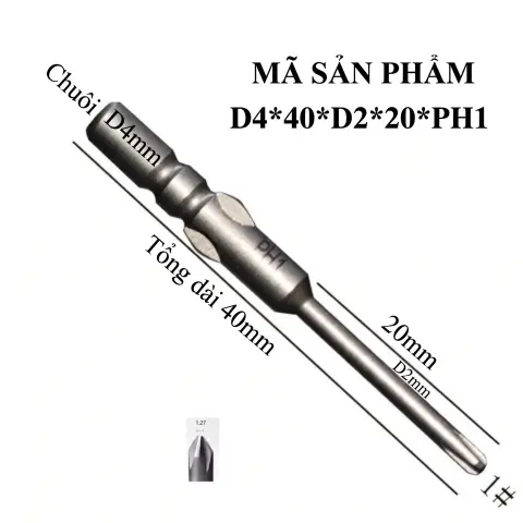 Mũi vít điện chữ thập chuôi tròn D4 VECTOR VINA – D4*40*D2*20*1#