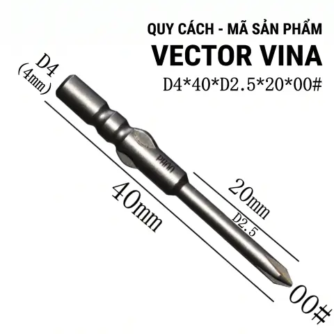 Mũi vít điện chữ thập chuôi tròn D4 VECTOR VINA – D4*40*D2.5*20*00#