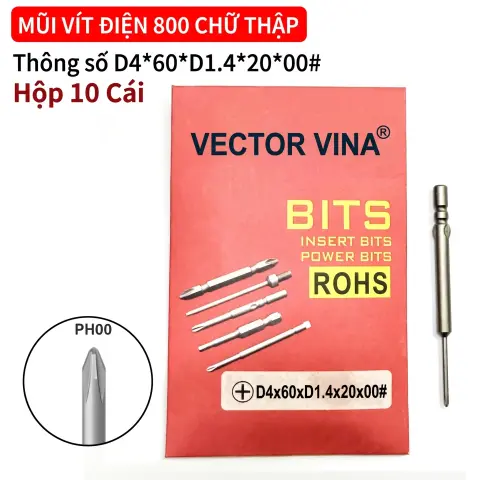 Mũi vít điện chữ thập chuôi tròn D4 VECTOR VINA – D4*60*D1.4*20*00#