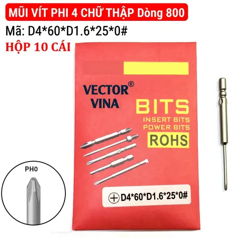 Mũi vít điện chữ thập chuôi tròn D4 VECTOR VINA – D4*60*D1.6*25*0#