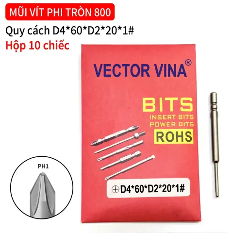 Mũi vít điện chữ thập chuôi tròn D4 VECTOR VINA – D4*60*D2*20*1#