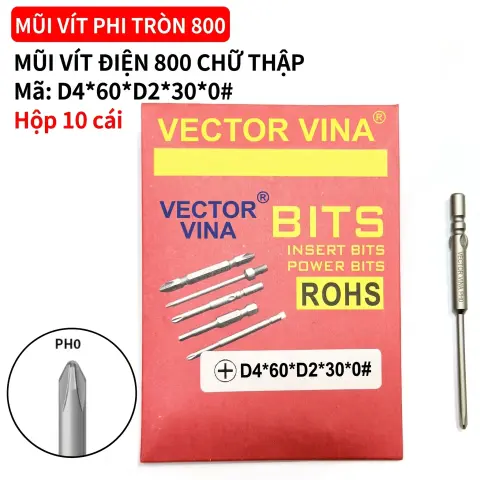 Mũi vít điện chữ thập chuôi tròn D4 VECTOR VINA – D4*60*D2*30*0#