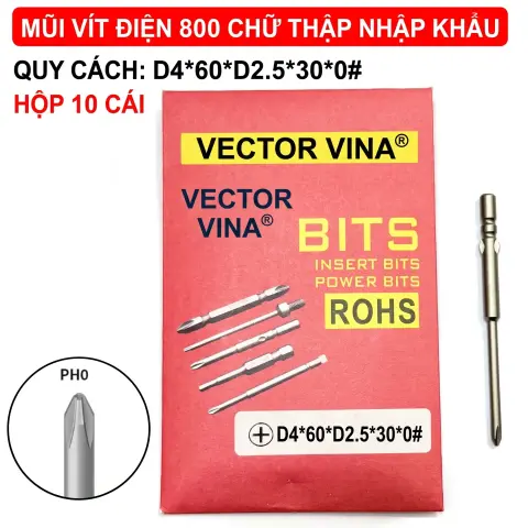 Mũi vít điện chữ thập chuôi tròn D4 VECTOR VINA – D4*60*D2.5*30*0#
