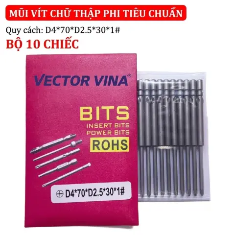 Mũi vít điện chữ thập chuôi tròn D4 VECTOR VINA – D4*70*D2.5*30*1#