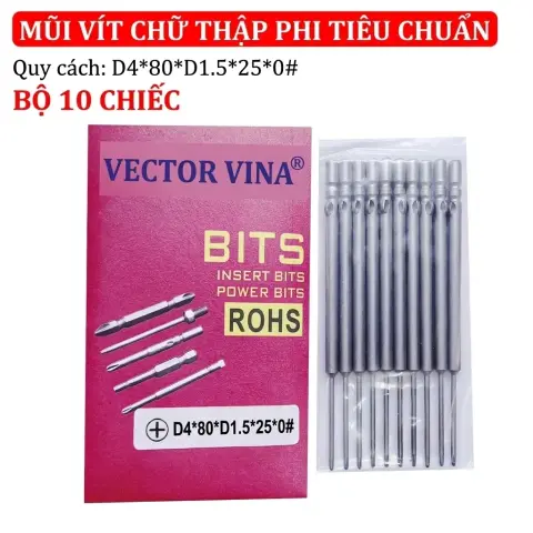 Mũi vít điện chữ thập chuôi tròn D4 VECTOR VINA – D4*80*D1.5*25*0#