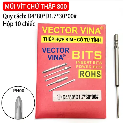 Mũi vít điện chữ thập chuôi tròn D4 VECTOR VINA – D4*80*D1.7*30*00#