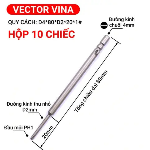 Mũi vít điện chữ thập chuôi tròn D4 VECTOR VINA – D4*80*D2*20*1#