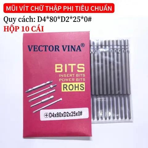 Mũi vít điện chữ thập chuôi tròn D4 VECTOR VINA – D4*80*D2*25*0#