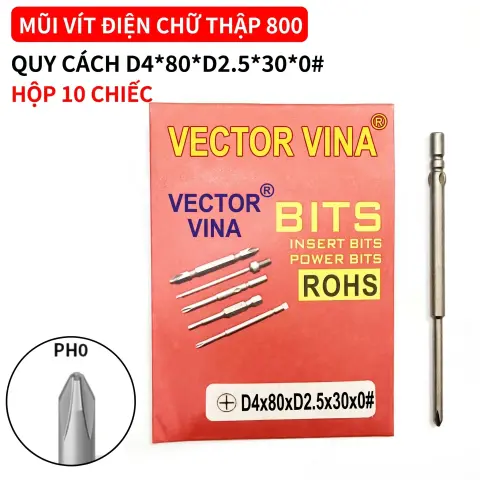 Mũi vít điện chữ thập chuôi tròn D4 VECTOR VINA – D4*80*D2.5*30*0#
