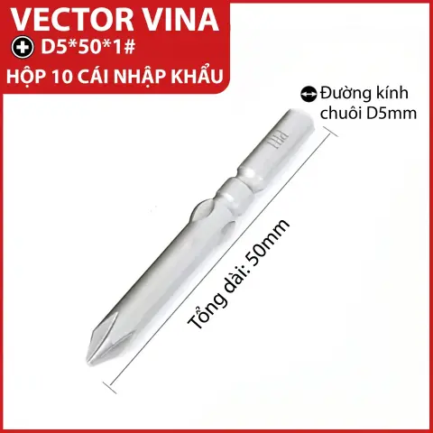 Mũi vít điện chữ thập chuôi tròn D5 (5mm) thép S2 từ tính mạnh VECTOR VINA – D5*50*1#