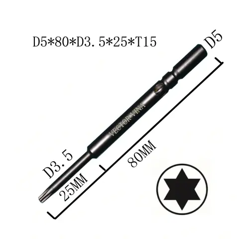Mũi vít điện hoa thị 801/4C chuôi tròn 5mm thép S2 từ tính mạnh VECTOR VINA – D5*80*D3.5*25*T15