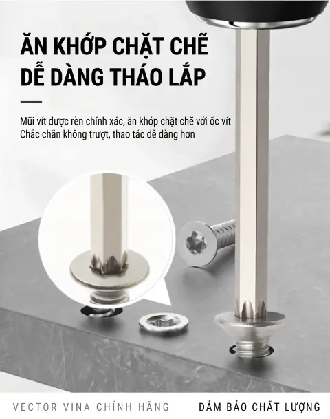 Đầu mũi vít hoa thị VECTOR VINA rèn chính xác ăn khớp chặt chẽ với đầu vít