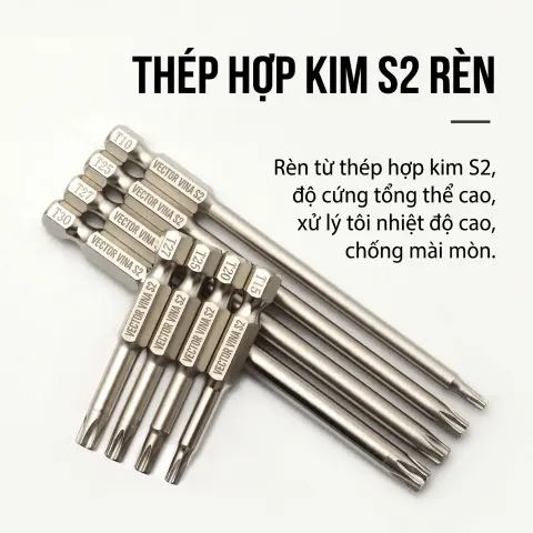 Mũi vít hoa thị đặc VECTOR VINA rèn từ thép hợp kim S2 độ cứng cao chống mài mòn