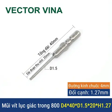 Mũi vít lục giác chuôi tròn 4mm (chuẩn 800) VECTOR VINA có từ tính H0.9 - H6 – D4*40*H1.27