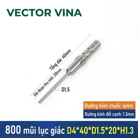 Mũi vít lục giác chuôi tròn 4mm (chuẩn 800) VECTOR VINA có từ tính H0.9 - H6 – D4*40*H1.3