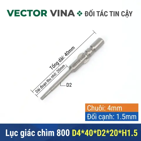 Mũi vít lục giác chuôi tròn 4mm (chuẩn 800) VECTOR VINA có từ tính H0.9 - H6 – D4*40*H1.5