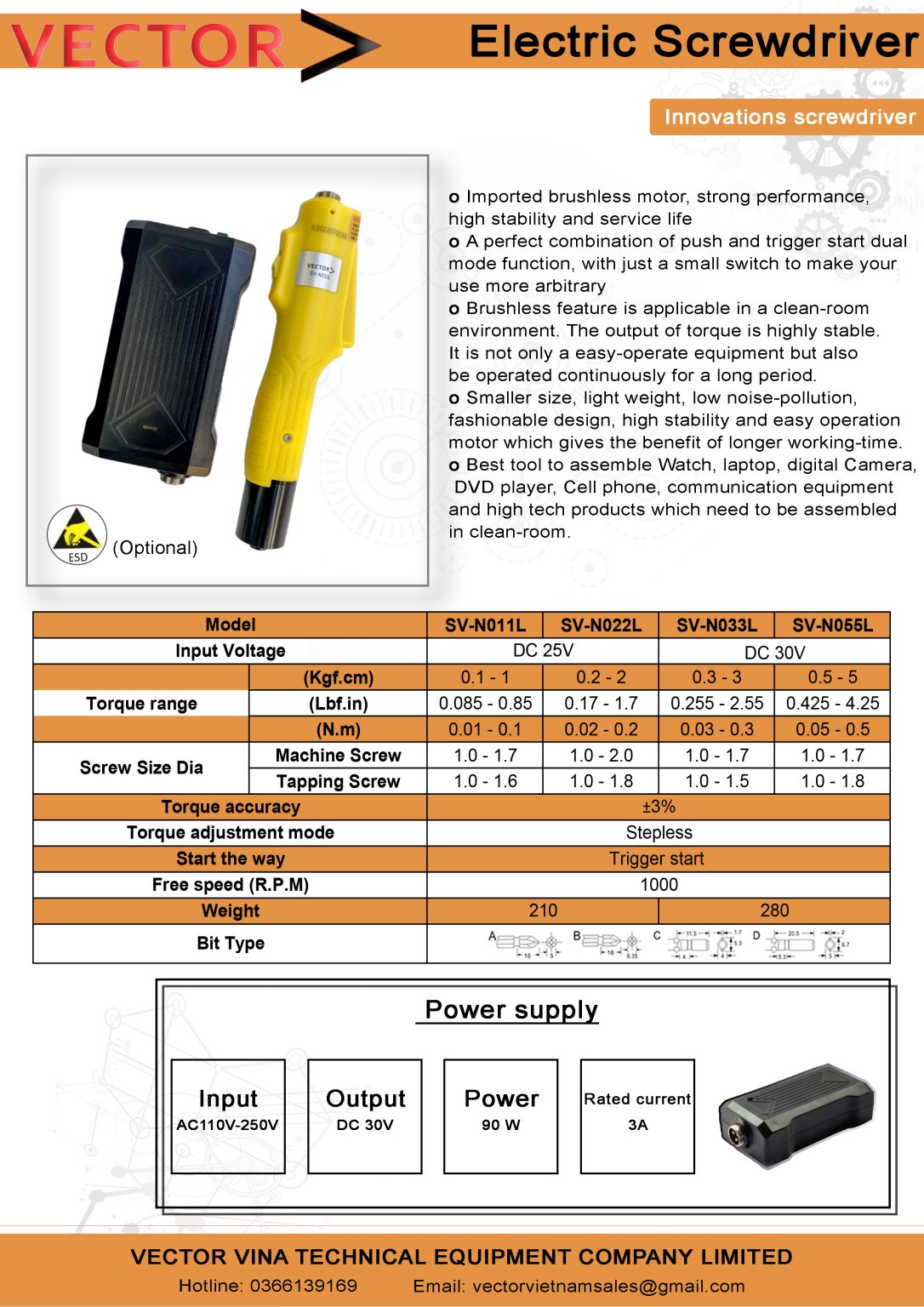 Catalogue thông số kỹ thuật VECTOR SV-N055L