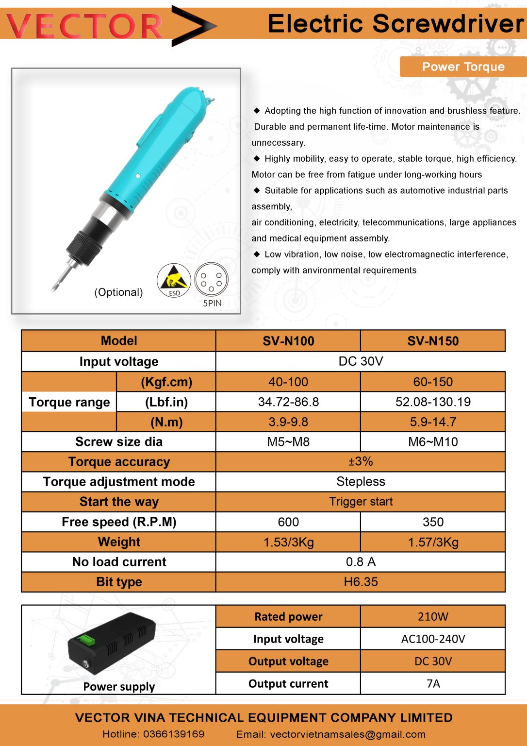 Catalogue thông số máy vặn vít VECTOR SV-N110