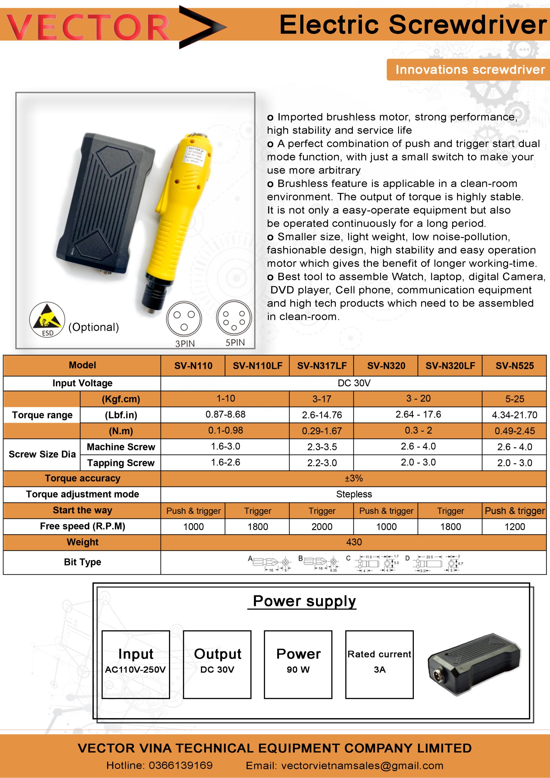 Catalogue thông số kỹ thuật VECTOR SV-N525