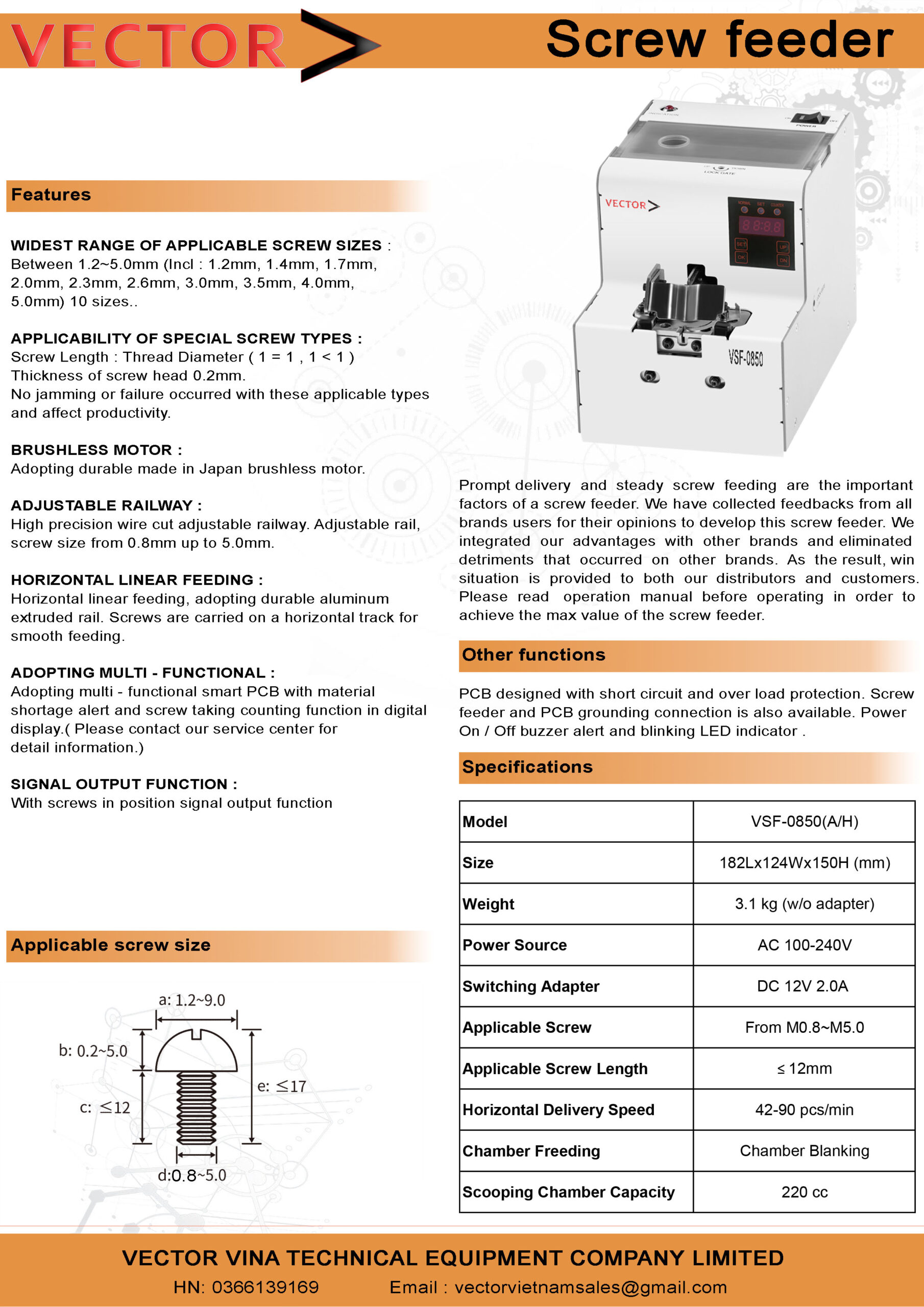 Catalogue Máy Cấp Vít Tự Động VECTOR VSF-0850