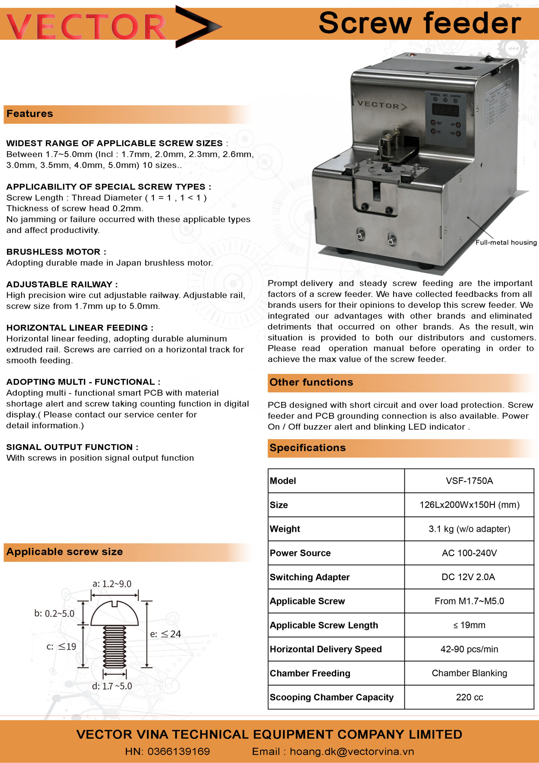 Máy cấp vít tự động VECTOR VSF-1750A